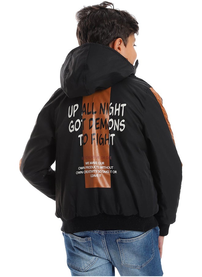 Andora Zipper Closure Double Face Printed & Waterproof Boys Jacket _ Cramel Brown & Black  - Image 3