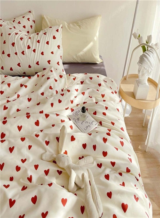 Nayoroom Heart Duvet Cover Queen Size Cute Red Love Heart Printed on White Bedding Set 3Pcs Kids Girls Kawaii Heart-Shaped Pattern Comforter Cover with Zipper Closure Soft Breathable Microfiber - Image 4