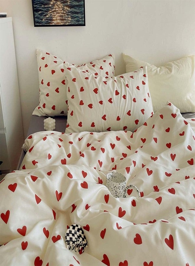 Nayoroom Heart Duvet Cover Queen Size Cute Red Love Heart Printed on White Bedding Set 3Pcs Kids Girls Kawaii Heart-Shaped Pattern Comforter Cover with Zipper Closure Soft Breathable Microfiber - Image 1