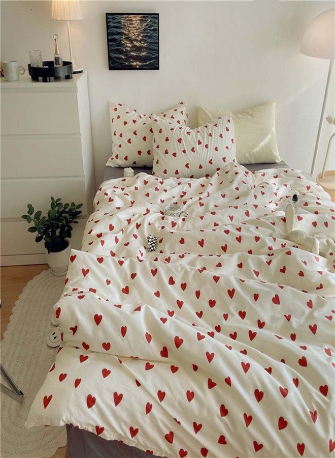 Nayoroom Heart Duvet Cover Queen Size Cute Red Love Heart Printed on White Bedding Set 3Pcs Kids Girls Kawaii Heart-Shaped Pattern Comforter Cover with Zipper Closure Soft Breathable Microfiber - Image 2