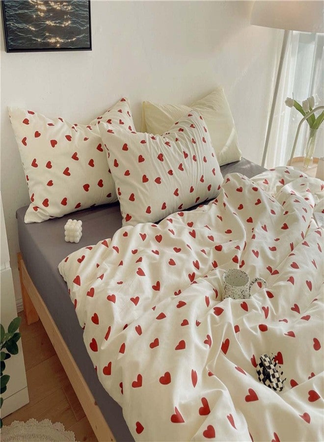 Nayoroom Heart Duvet Cover Queen Size Cute Red Love Heart Printed on White Bedding Set 3Pcs Kids Girls Kawaii Heart-Shaped Pattern Comforter Cover with Zipper Closure Soft Breathable Microfiber - Image 3