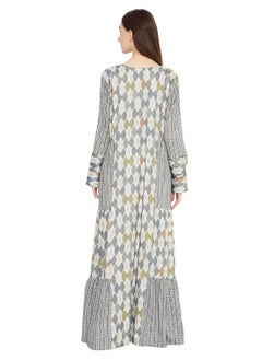 HANA & SARA LONG UNIQUE PRINTED WITH STONE WORK ON THREAD EMBROIDERY ARABIC KAFTAN JALABIYA DRESS  - Image 2