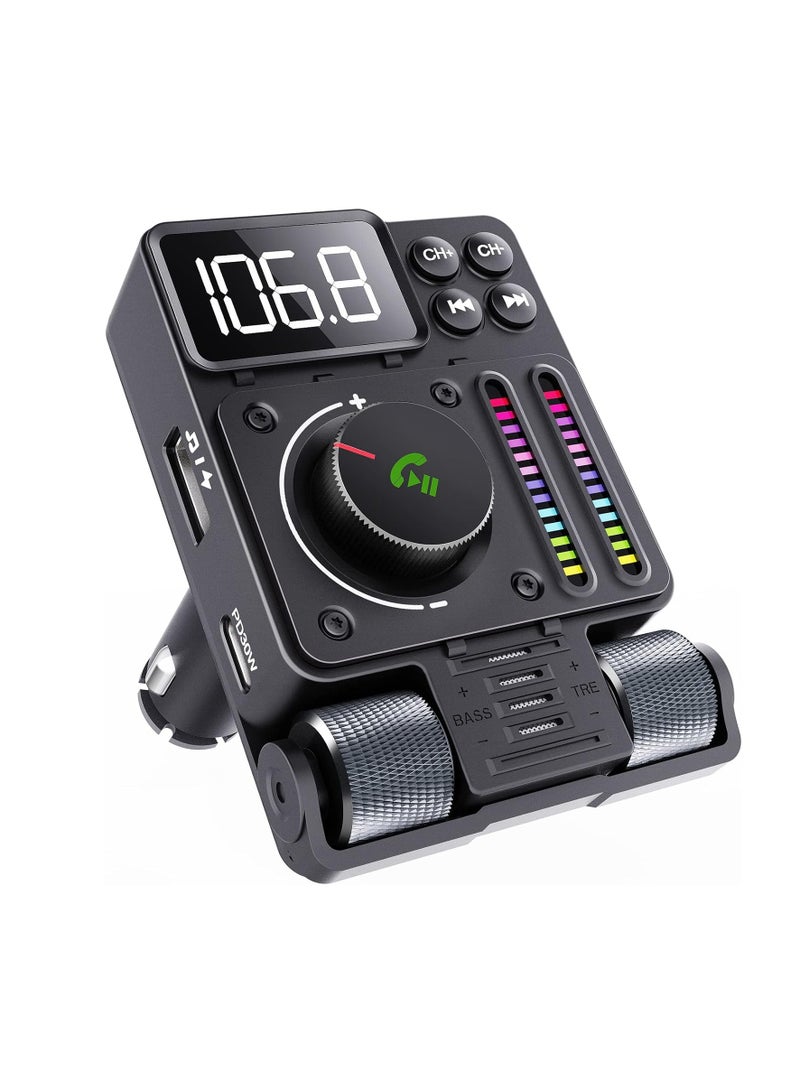 Mi VAZA Bluetooth 5.3 Car FM Transmitter, PD 30W Type C Fast Charge And USB Port Bluetooth Car Adapter, Strong And Durable HIFI Treble And Bass Player With Color Screen & Music Light Bar  - Image 1