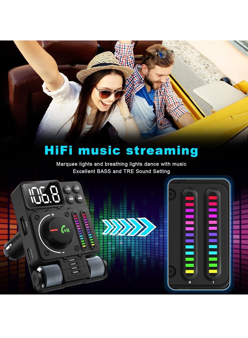 Mi VAZA Bluetooth 5.3 Car FM Transmitter, PD 30W Type C Fast Charge And USB Port Bluetooth Car Adapter, Strong And Durable HIFI Treble And Bass Player With Color Screen & Music Light Bar  - Image 3
