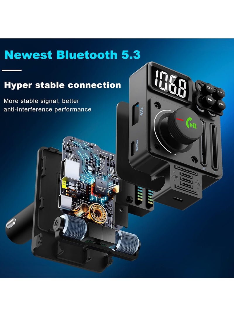 Mi VAZA Bluetooth 5.3 Car FM Transmitter, PD 30W Type C Fast Charge And USB Port Bluetooth Car Adapter, Strong And Durable HIFI Treble And Bass Player With Color Screen & Music Light Bar  - Image 2