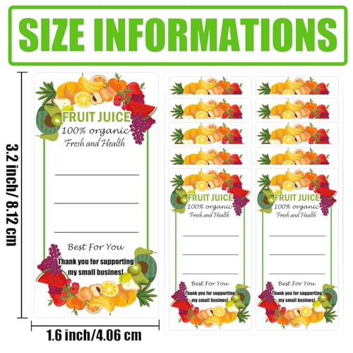 SMARSTICKER 3.2 x 1.6 Inch Plastic Juice Bottle Labels Juice Bulk Containers Labels Fruit Juicing Drink Canning Stickers for 12oz 8oz 4oz Juice, Milk and Other Beverages Waterproof Rectangle Labels 120 Pcs - Image 2