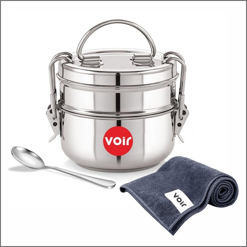 Voir Stainless Steel Lunch BoxTiffin with Locking Clip 2Tier Container 800 ml Hot Cold LeakProof Compact Durable Perfect for Office School Picnic and Travel use - Image 1