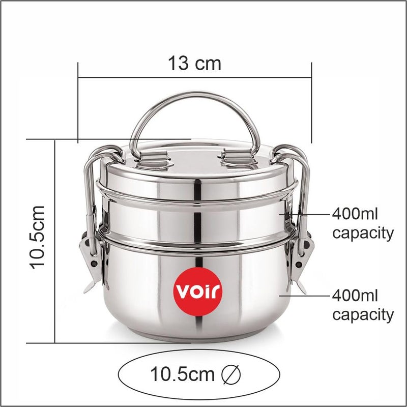 Voir Stainless Steel Lunch BoxTiffin with Locking Clip 2Tier Container 800 ml Hot Cold LeakProof Compact Durable Perfect for Office School Picnic and Travel use - Image 2