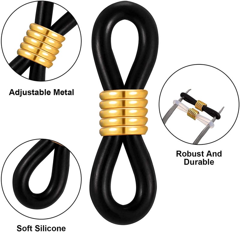 SATRA TRADERS Eyeglass Chain Connector, Adjustable Anti Slip Silicone Strap Holder Chain End Loop Large Size for Sunglasses | 100 Pcs | Black-Golden - Image 2