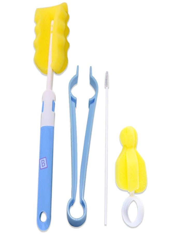 Bembika Baby Bottle Brush 4 Pcs, Silicone Baby Bottle Brush Cleaner, Baby Bottle Cleaner Brush, Baby Milk Bottle Cleaning Brush, Feeding Bottle Cleaning Brush (White Blue Color) - Image 1