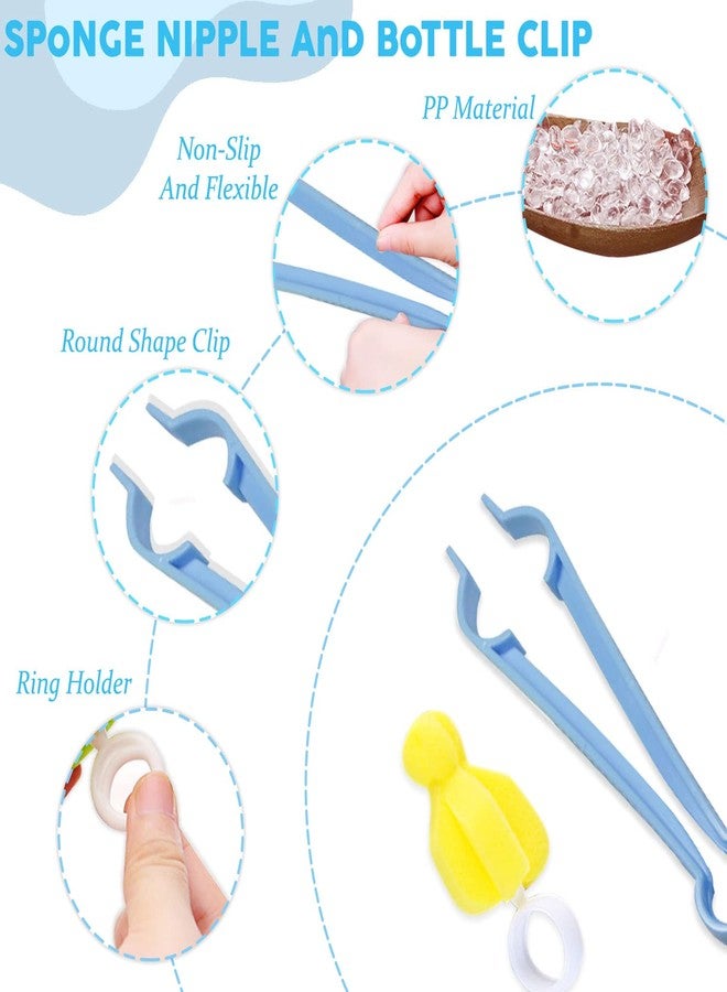 Bembika Baby Bottle Brush 4 Pcs, Silicone Baby Bottle Brush Cleaner, Baby Bottle Cleaner Brush, Baby Milk Bottle Cleaning Brush, Feeding Bottle Cleaning Brush (White Blue Color) - Image 3