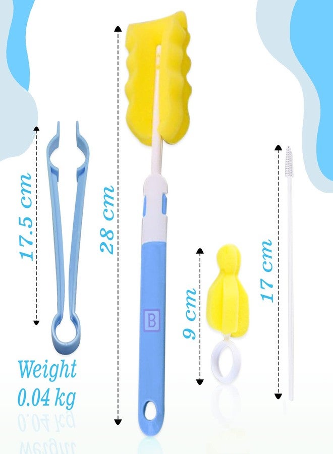 Bembika Baby Bottle Brush 4 Pcs, Silicone Baby Bottle Brush Cleaner, Baby Bottle Cleaner Brush, Baby Milk Bottle Cleaning Brush, Feeding Bottle Cleaning Brush (White Blue Color) - Image 5