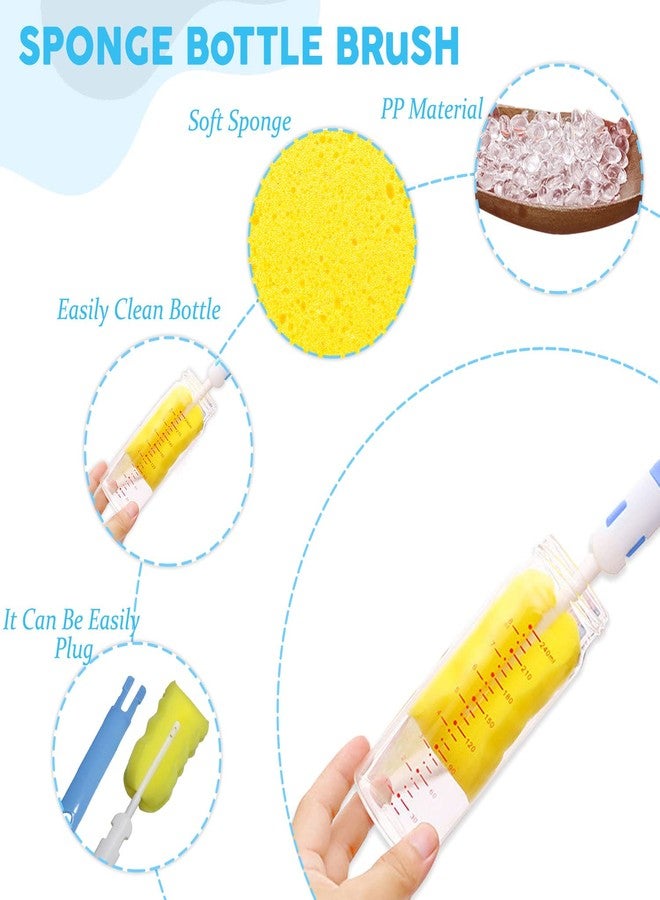 Bembika Baby Bottle Brush 4 Pcs, Silicone Baby Bottle Brush Cleaner, Baby Bottle Cleaner Brush, Baby Milk Bottle Cleaning Brush, Feeding Bottle Cleaning Brush (White Blue Color) - Image 2