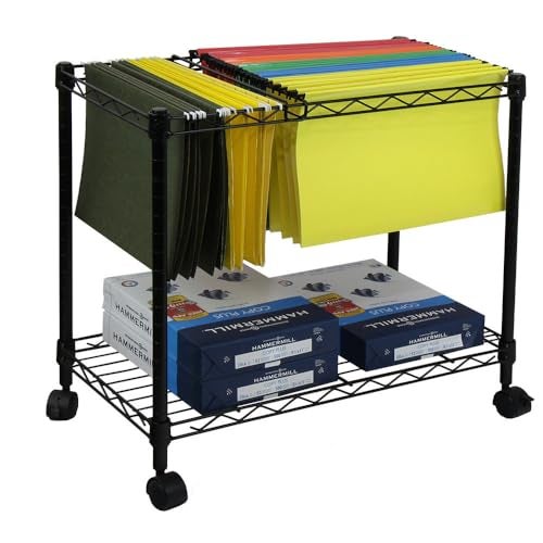 Oceanstar Portable 1-Tier Metal Rolling File Cart, Black,24 in - Image 3