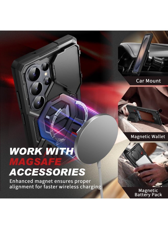 TONGATE Magnetic Stand for Samsung Galaxy S26 Ultra Case, Compatible with Magsafe, [Camera Cover & 2 Front Frames][Military Drop Protection] S26 Ultra Case Built-in Screen Protector & Belt Clip, Black - Image 3