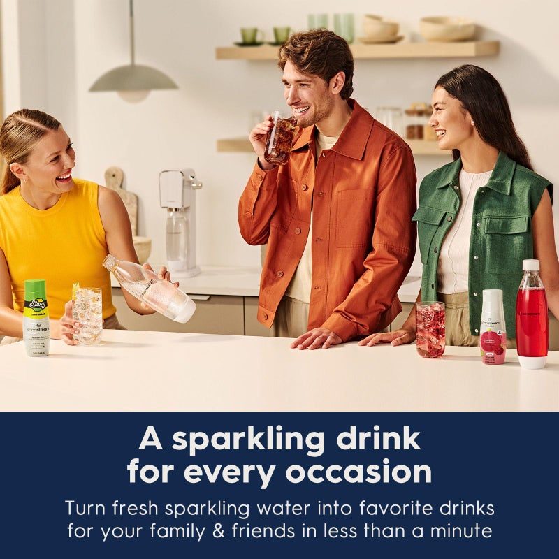 SodaStream صودا ستريم - صانع المياه الغازية تيرا | حزمة قيمة | نظام CQC CO2 | يتضمن 2x أسطوانات CO2، 3x زجاجات آمنة في غسالة الصحون سعة 32 أونصة، 2x قطرات نكهة بوبلي | دمج مع نكهات بيبسي | أسود - Image 5