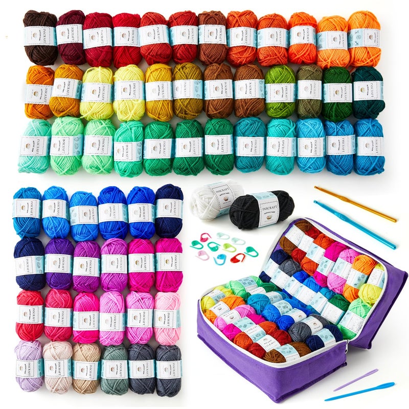 مجموعة خيوط أكريليك INSCRAFT 62 2170 ياردة مجموعة مثالية للمبتدئين في الكروشيه للبالغين