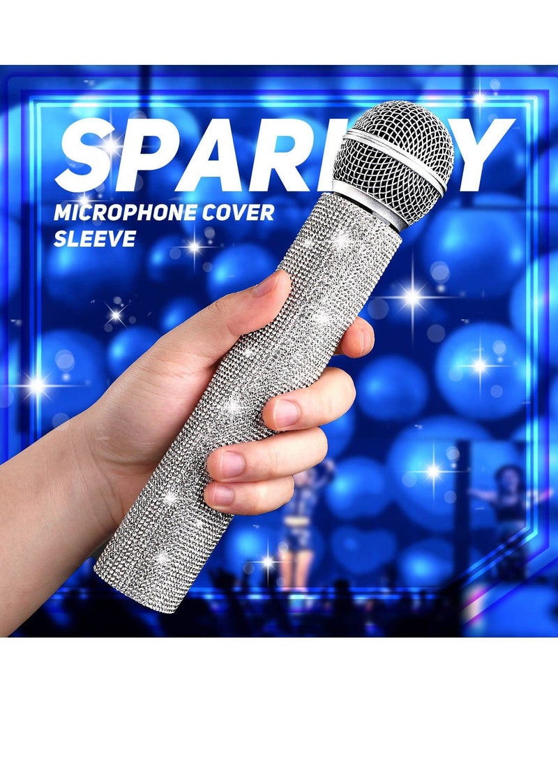 Silver Mic Handle Cover Sparkly Rhinestone Sleeve for Wired Wireless Microphones and Universal Cordless Mic Eyes Catching Rhinestones Colored Handle Sleeve for Show Tour Mic NOT Included - Image 3