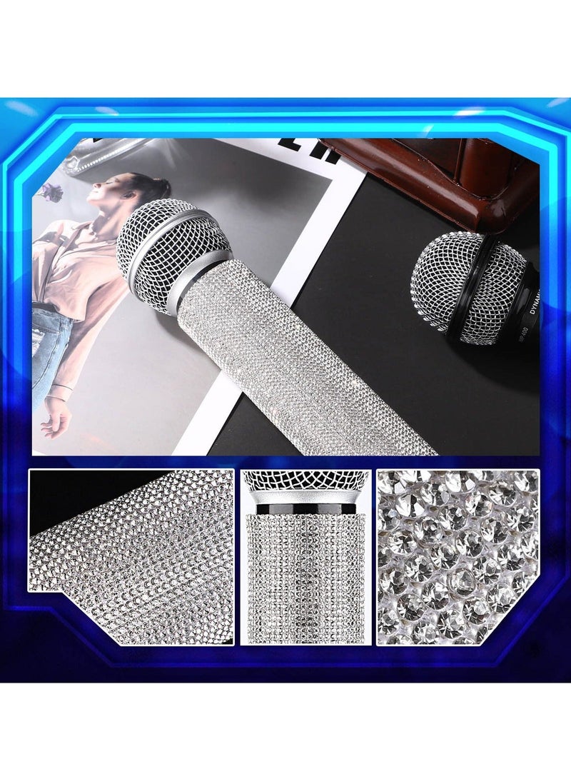 Silver Mic Handle Cover Sparkly Rhinestone Sleeve for Wired Wireless Microphones and Universal Cordless Mic Eyes Catching Rhinestones Colored Handle Sleeve for Show Tour Mic NOT Included - Image 4