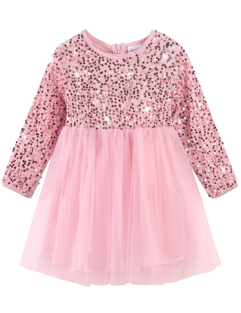 Noomelfish Girls Sequin Velvet Tutu Dress Toddler Tulle Sparkly Long Sleeve Fall Winter Party Dresses, Pink, Size 3T - Image 1