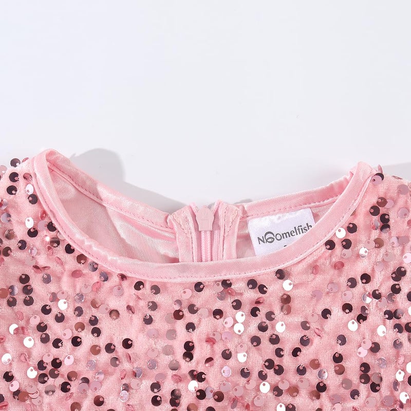 Noomelfish Girls Sequin Velvet Tutu Dress Toddler Tulle Sparkly Long Sleeve Fall Winter Party Dresses, Pink, Size 3T - Image 3