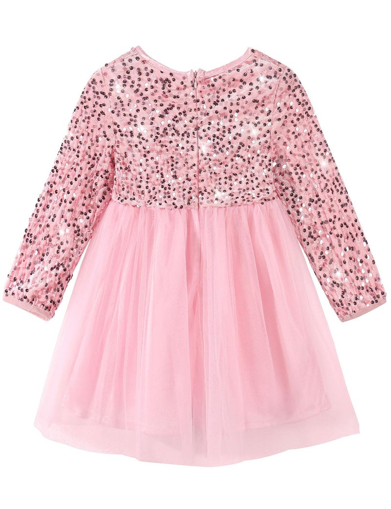 Noomelfish Girls Sequin Velvet Tutu Dress Toddler Tulle Sparkly Long Sleeve Fall Winter Party Dresses, Pink, Size 3T - Image 2