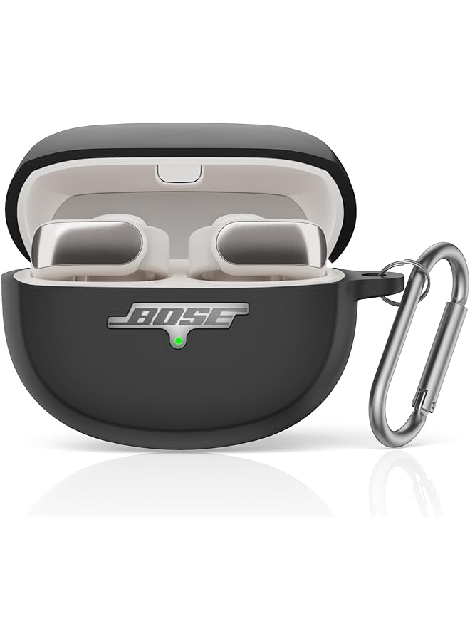 erorex Silicone Case Cover For Bose Ultra Open Earbuds Shockproof Full Protective Soft Case For Bose Open Ear Wireless Earbuds With Carabiner Front Led Logo Visible Black  - Image 1