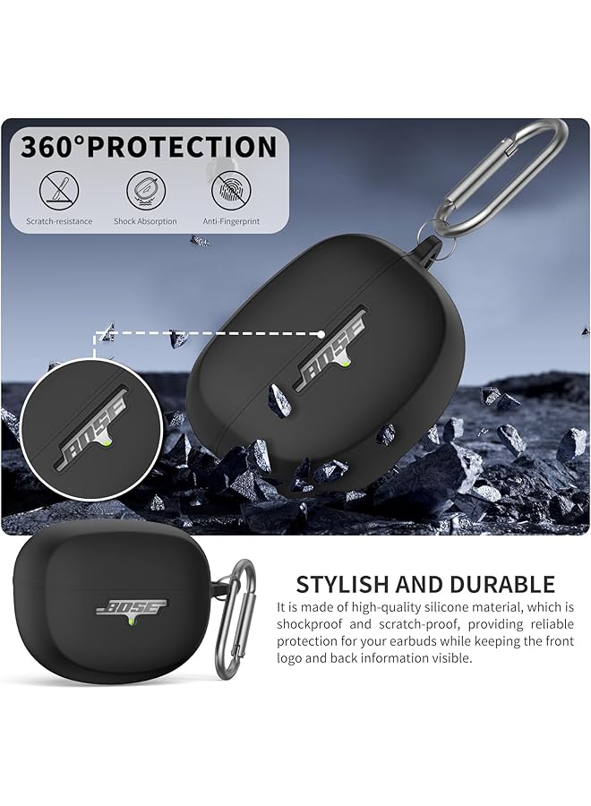 erorex Silicone Case Cover For Bose Ultra Open Earbuds Shockproof Full Protective Soft Case For Bose Open Ear Wireless Earbuds With Carabiner Front Led Logo Visible Black  - Image 3