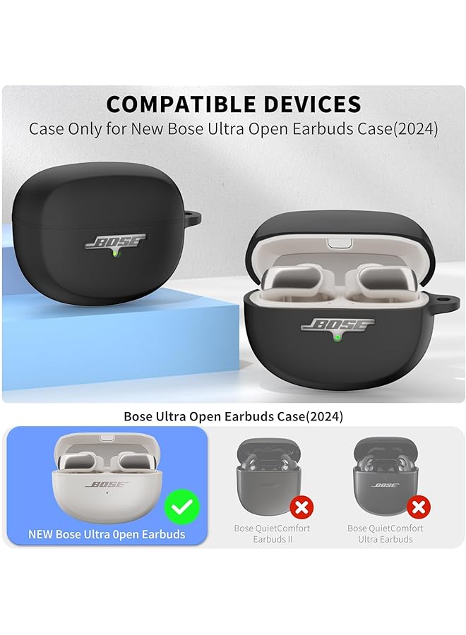 erorex Silicone Case Cover For Bose Ultra Open Earbuds Shockproof Full Protective Soft Case For Bose Open Ear Wireless Earbuds With Carabiner Front Led Logo Visible Black  - Image 2