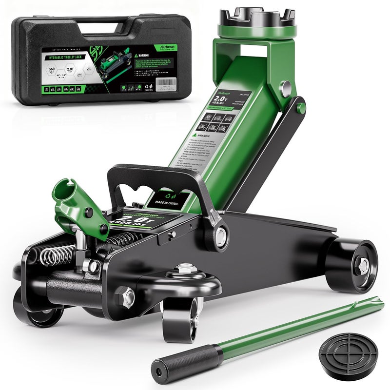 AUTOWN 2 Ton Low Profile Floor Jack - 4.9-11.8 Inch Lifting Range for Sedans & Sports Cars, Heavy Duty Hydraulic Car Jack, 4000 lbs Capacity with Non-Slip Pad & Carry Case - Image 1