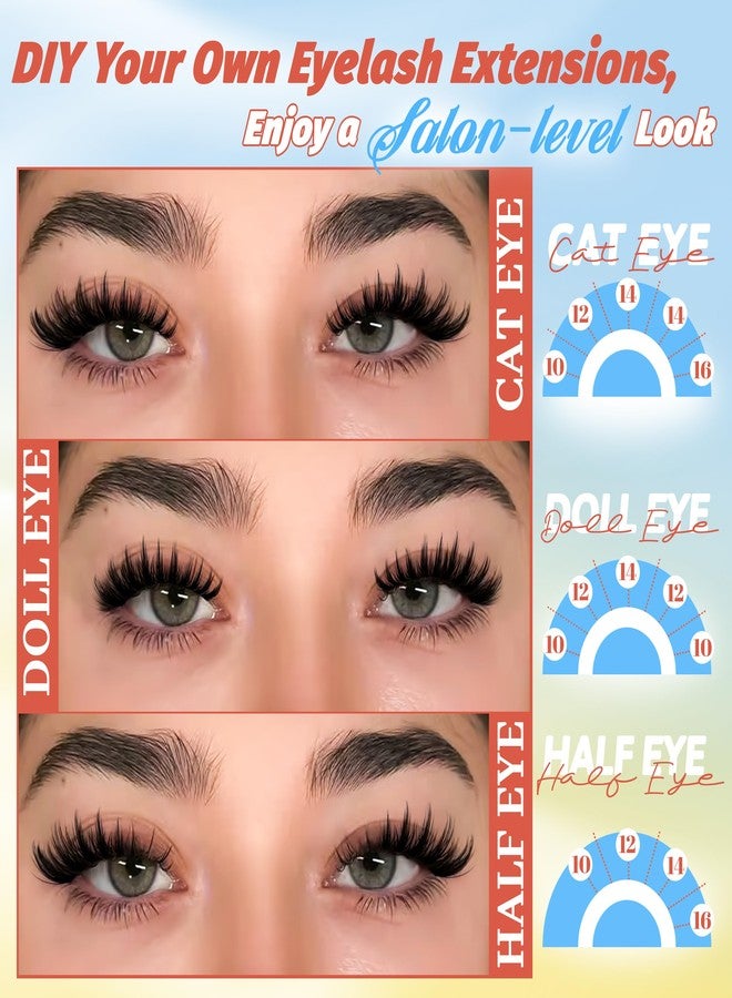Fyonas Manga Lash Clusters Spiky Anime Cluster Eyelash Extensions 270Pcs D Curl Volume Fluffy Eyelash Clusters 10-16mm DIY Fairy Wispy Individual Lashes Natural Look (Crystal Spire) - Image 5