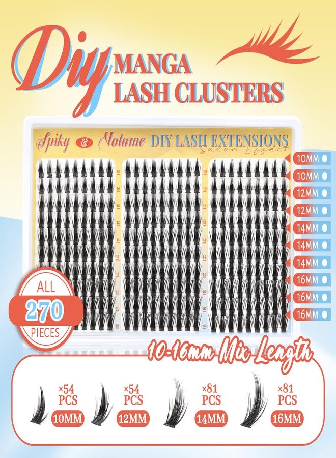Fyonas Manga Lash Clusters Spiky Anime Cluster Eyelash Extensions 270Pcs D Curl Volume Fluffy Eyelash Clusters 10-16mm DIY Fairy Wispy Individual Lashes Natural Look (Crystal Spire) - Image 2