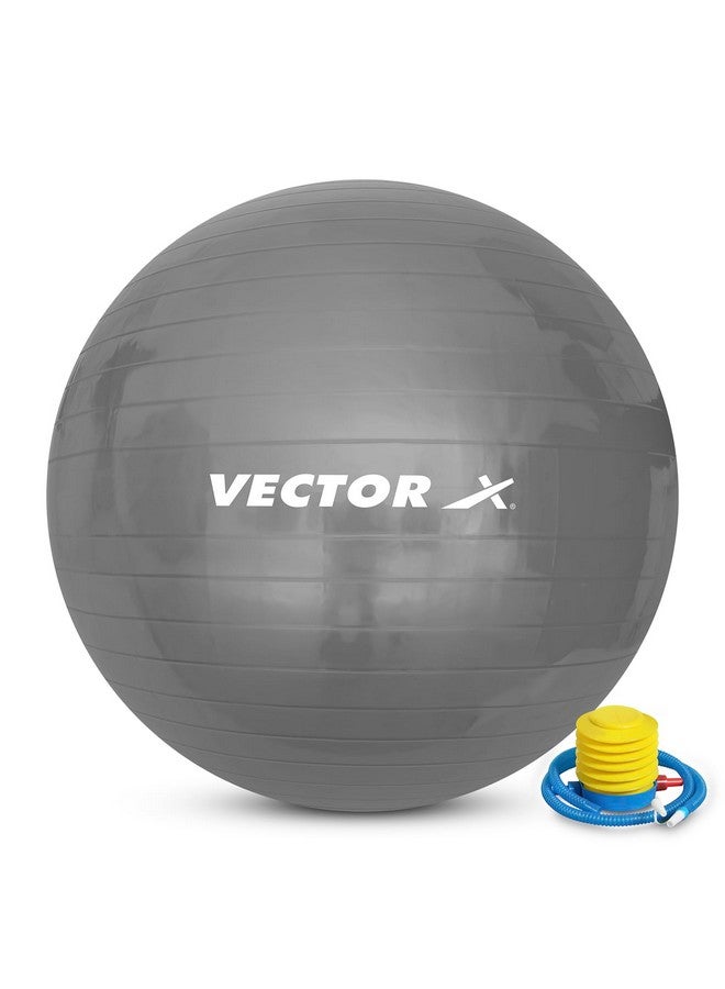 Vector X Protoner Anti-Burst Rubber Gym Ball with Free Foot Pump | Round Shape Swiss Ball for Exercise, Workout, Yoga, Pregnancy, Birthing, Balance & Stability (85 CM, Grey) - Image 1