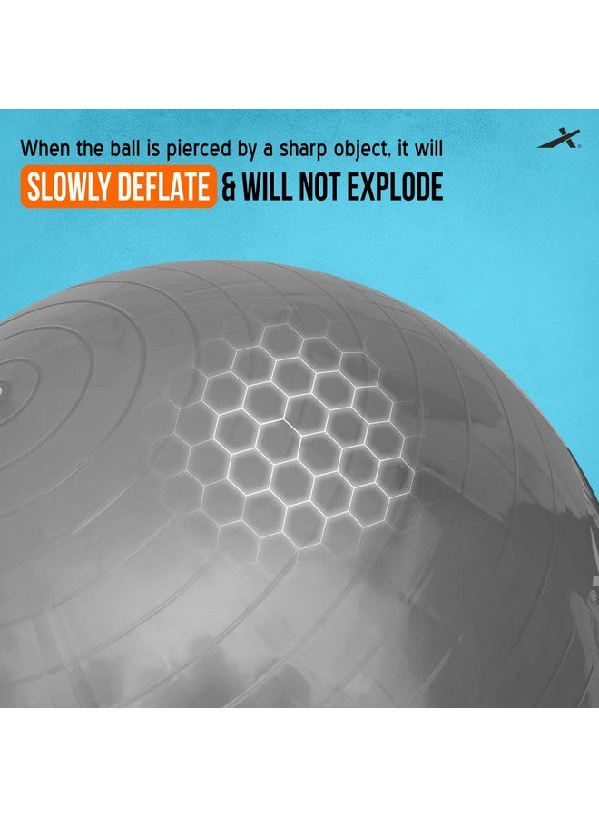 Vector X Protoner Anti-Burst Rubber Gym Ball with Free Foot Pump | Round Shape Swiss Ball for Exercise, Workout, Yoga, Pregnancy, Birthing, Balance & Stability (85 CM, Grey) - Image 2