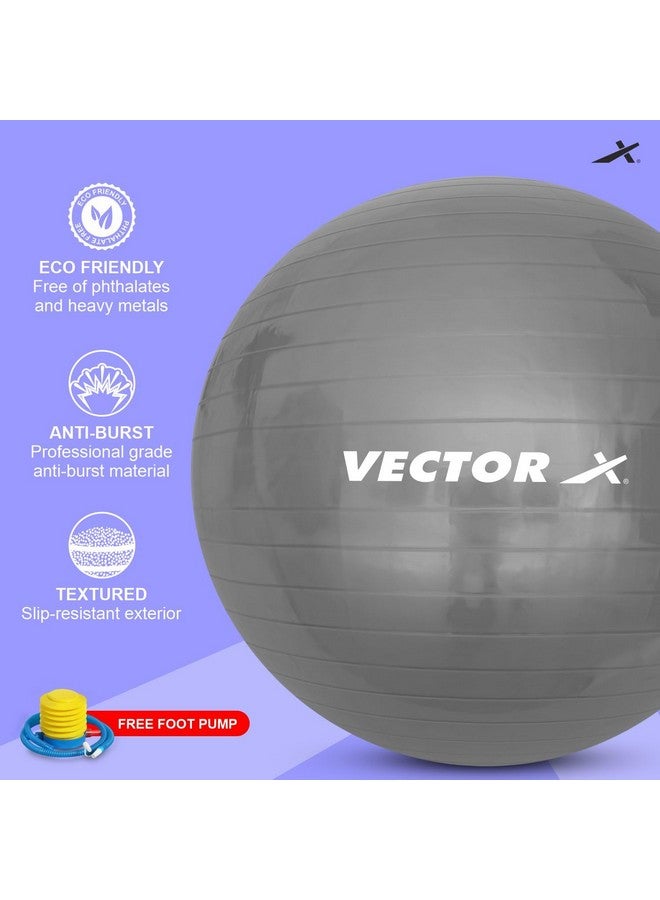 Vector X Protoner Anti-Burst Rubber Gym Ball with Free Foot Pump | Round Shape Swiss Ball for Exercise, Workout, Yoga, Pregnancy, Birthing, Balance & Stability (85 CM, Grey) - Image 3