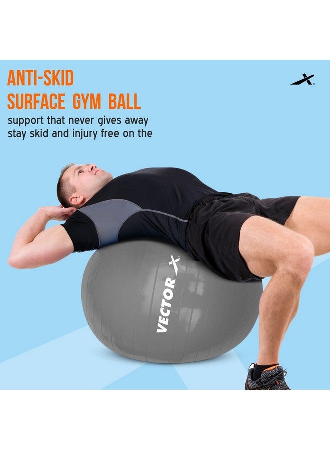 Vector X Protoner Anti-Burst Rubber Gym Ball with Free Foot Pump | Round Shape Swiss Ball for Exercise, Workout, Yoga, Pregnancy, Birthing, Balance & Stability (85 CM, Grey) - Image 5