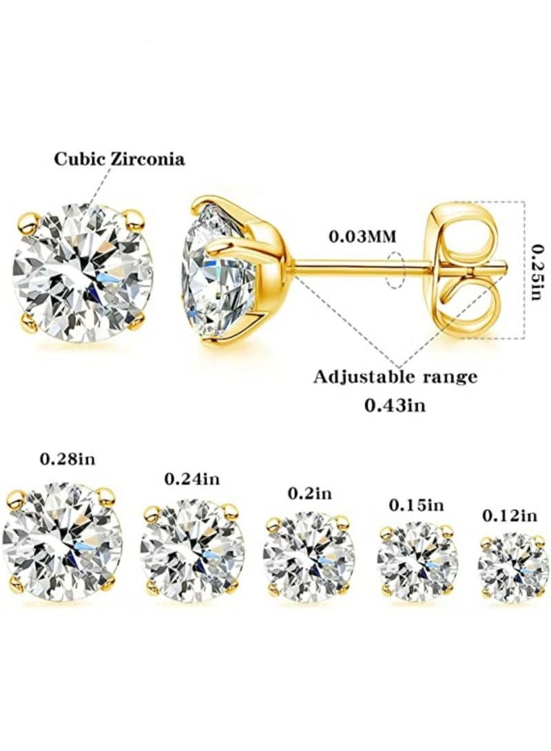 5 Pairs Hypoallergenic Cubic Zirconia Earrings Stud Earrings Set Stainless Steel Earring for Women and Men - Image 5