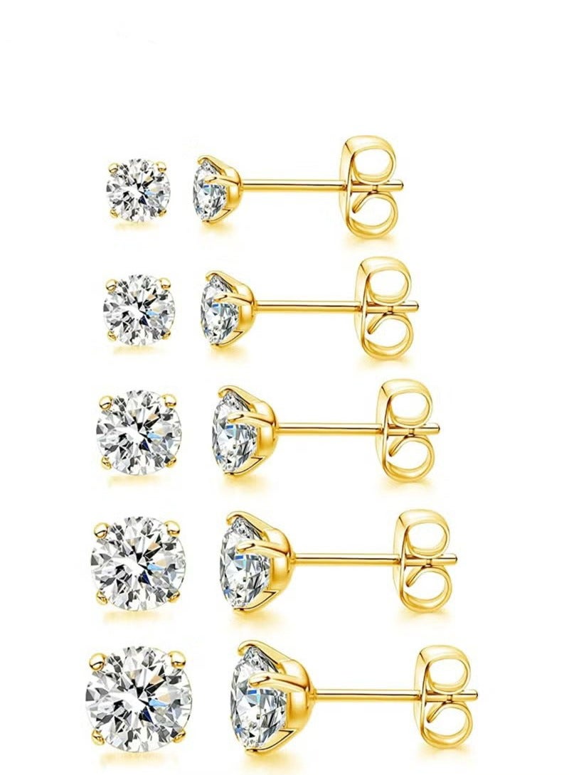 5 Pairs Hypoallergenic Cubic Zirconia Earrings Stud Earrings Set Stainless Steel Earring for Women and Men - Image 1