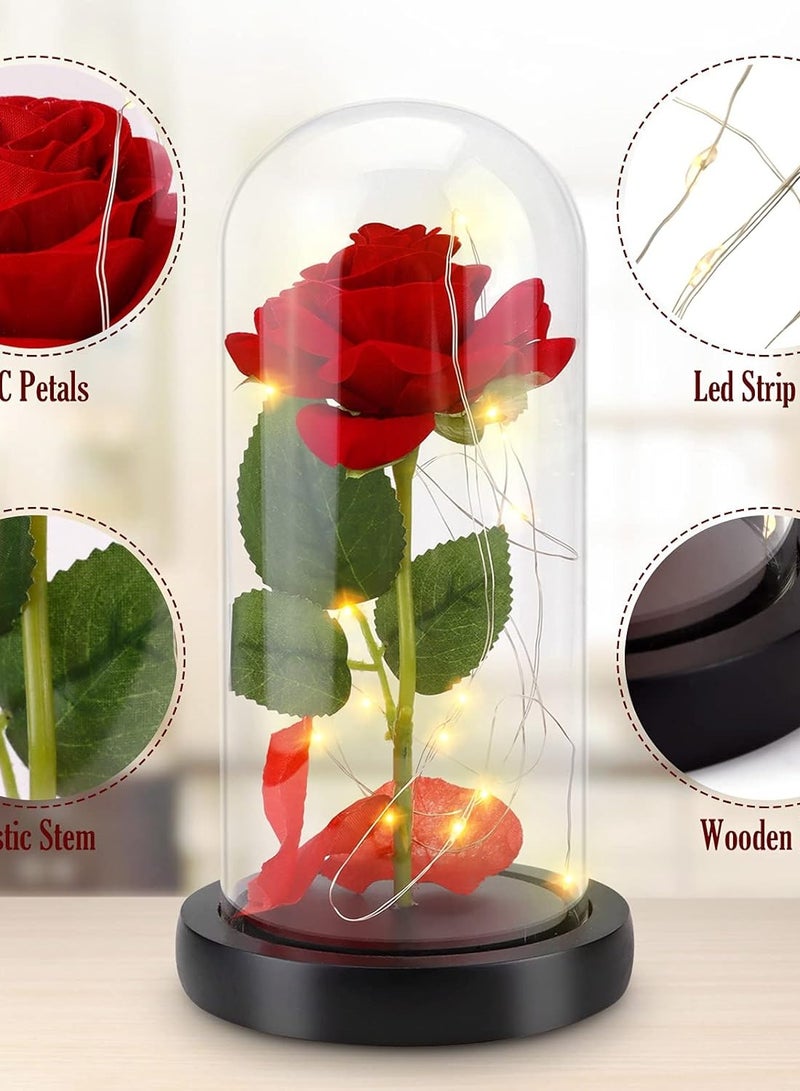 Eternal Rose Inspired by Beauty and the Beast Movie Rose Dome Glass Bell Bell with LED Light, Valentine's Day Birthday Decoration for Women - Image 2