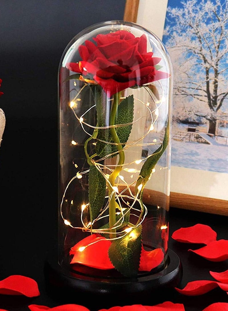 Eternal Rose Inspired by Beauty and the Beast Movie Rose Dome Glass Bell Bell with LED Light, Valentine's Day Birthday Decoration for Women - Image 1