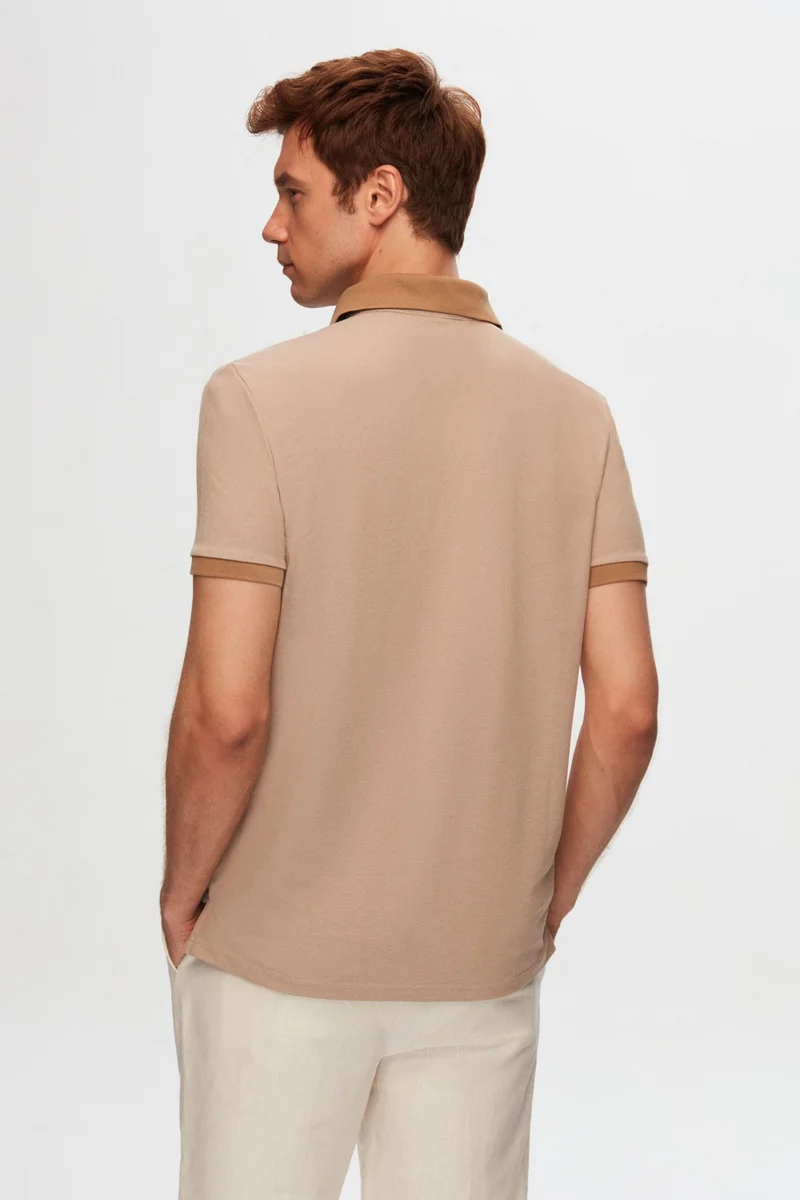 D'S DAMAT Regular Fit Beige Polo Neck Embroidered Cotton Blend T-Shirt 8HC14ORT52000
