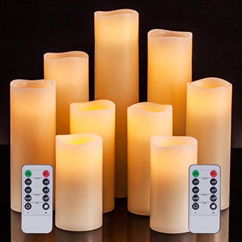 Battery Operated Candles 4"-9" Set of 9 Ivory Real Wax LED Candles with 10-Key Remote and Cycling 24 Hours Timer - Image 2