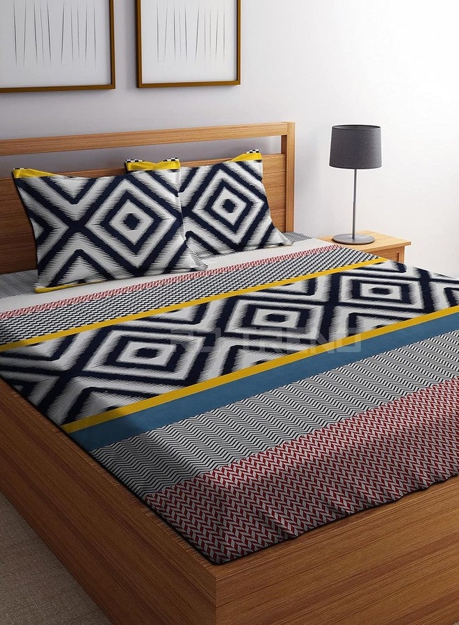 RD TREND Presents Luxurious Glace Cotton Super Soft 210 TC 360° Elastic Fitted Printed Bedsheet Queen Size (78X60X8 Inch) with 2 Pillow Covers, Color-Black - Image 1