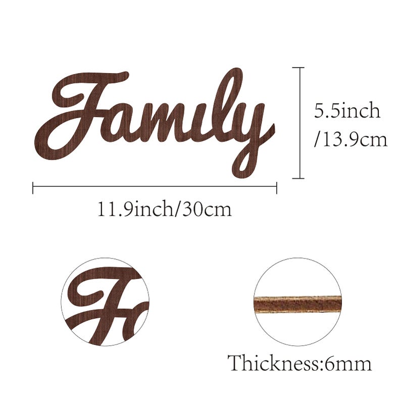CREATCABIN Cutout Sign Family Letter Wooden Wall Art Decor Wood Word Sculpture Signs Rustic Farmhouse for Housewarming Home Front Door Entryway Wall Decoration, Brown, 11.9 x 5.5inch - Image 2