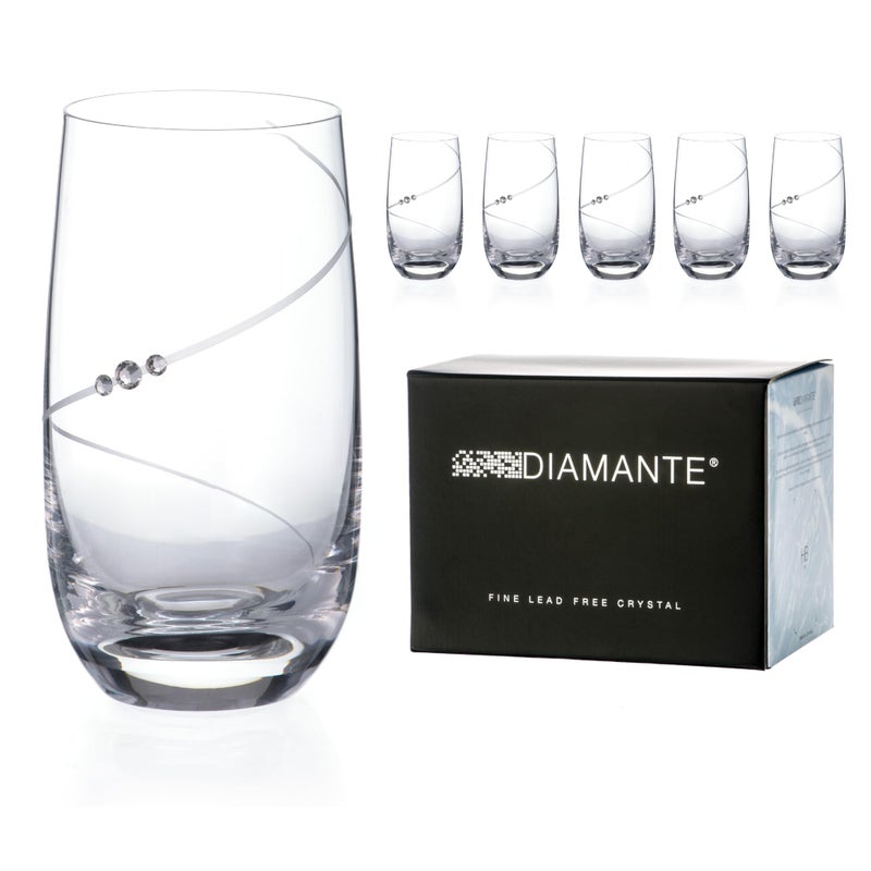 DIAMANTE Swarovski Crystals Silhouette Premium Crystal Hand Cut Hi Ball Long Drink Cocktail or Gin Glasses  Set of 6 in Gift Box 1000816
