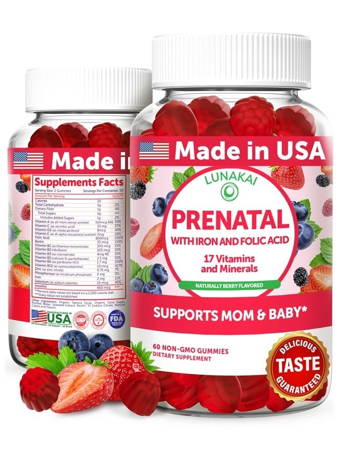 LUNAKAI Prenatal Vitamins with Iron & Folic Acid - Proprietary Formula Pregnancy Multivitamin Gummies for Women, 60 Count - Image 1