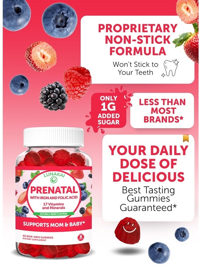 LUNAKAI Prenatal Vitamins with Iron & Folic Acid - Proprietary Formula Pregnancy Multivitamin Gummies for Women, 60 Count - Image 3