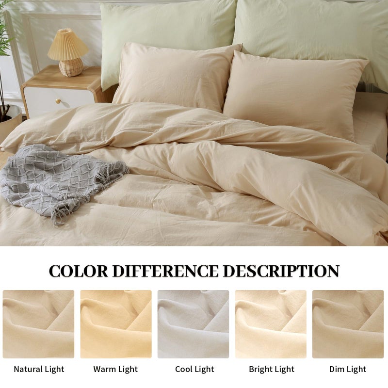 NEXHOME PRO Duvet Cover Set 100% Washed Cotton Oversized King 120""x98"" Linen Feel Textured Organic Natural 3 Pieces Bedding Set Beige Cream with Zipper Closure  Breathable and Soft (No Comforter) - Image 2