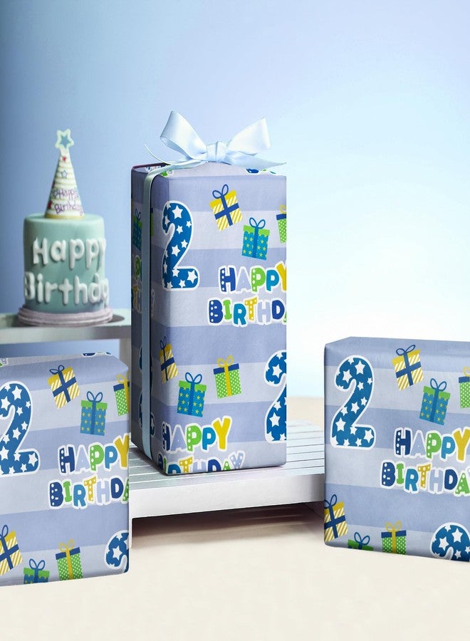 WRAPAHOLIC 2nd Birthday Wrapping Paper Sheet - 6 Sheets Blue Happy Birthday with Gift Box Design Folded Flat for Bday, Party, Baby Showers - 19.7 Inch X 27.5 Inch Per Sheet - Image 4