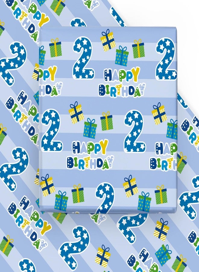 WRAPAHOLIC 2nd Birthday Wrapping Paper Sheet - 6 Sheets Blue Happy Birthday with Gift Box Design Folded Flat for Bday, Party, Baby Showers - 19.7 Inch X 27.5 Inch Per Sheet - Image 1